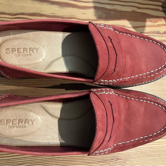 Sperry Brick Red Leather Slip-Ons - Picture 2 of 12